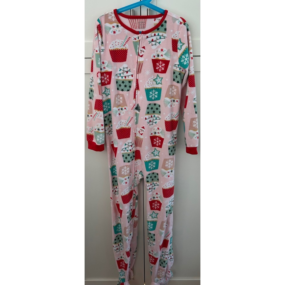Carters Christmas‎ hot chocolate Footed Pajamas One Piece Zip Up Pink Red 12/12A